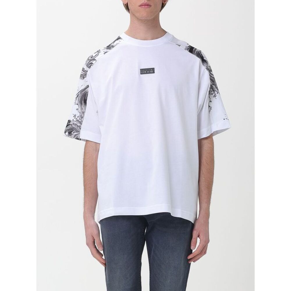 Oversized Cotton T-Shirt With Baroque Print Versace Jeans Couture